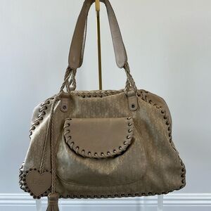 Vintage Christian Dior Beige Diorissimo Canvas and Leather Satchel